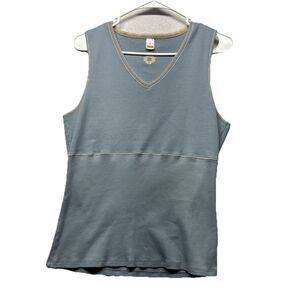 Calida Blue Ribbed Tank Top Feminine Lace Trim Camisole Cotton Size Medium